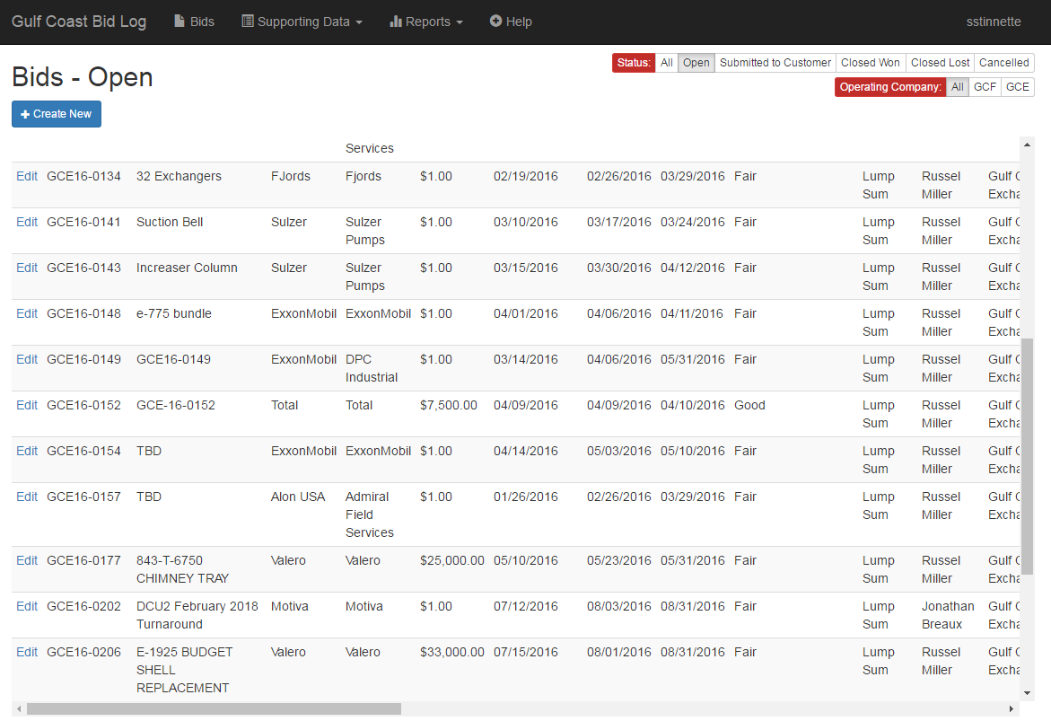 Bid Log Web Application (GCF & GCE)